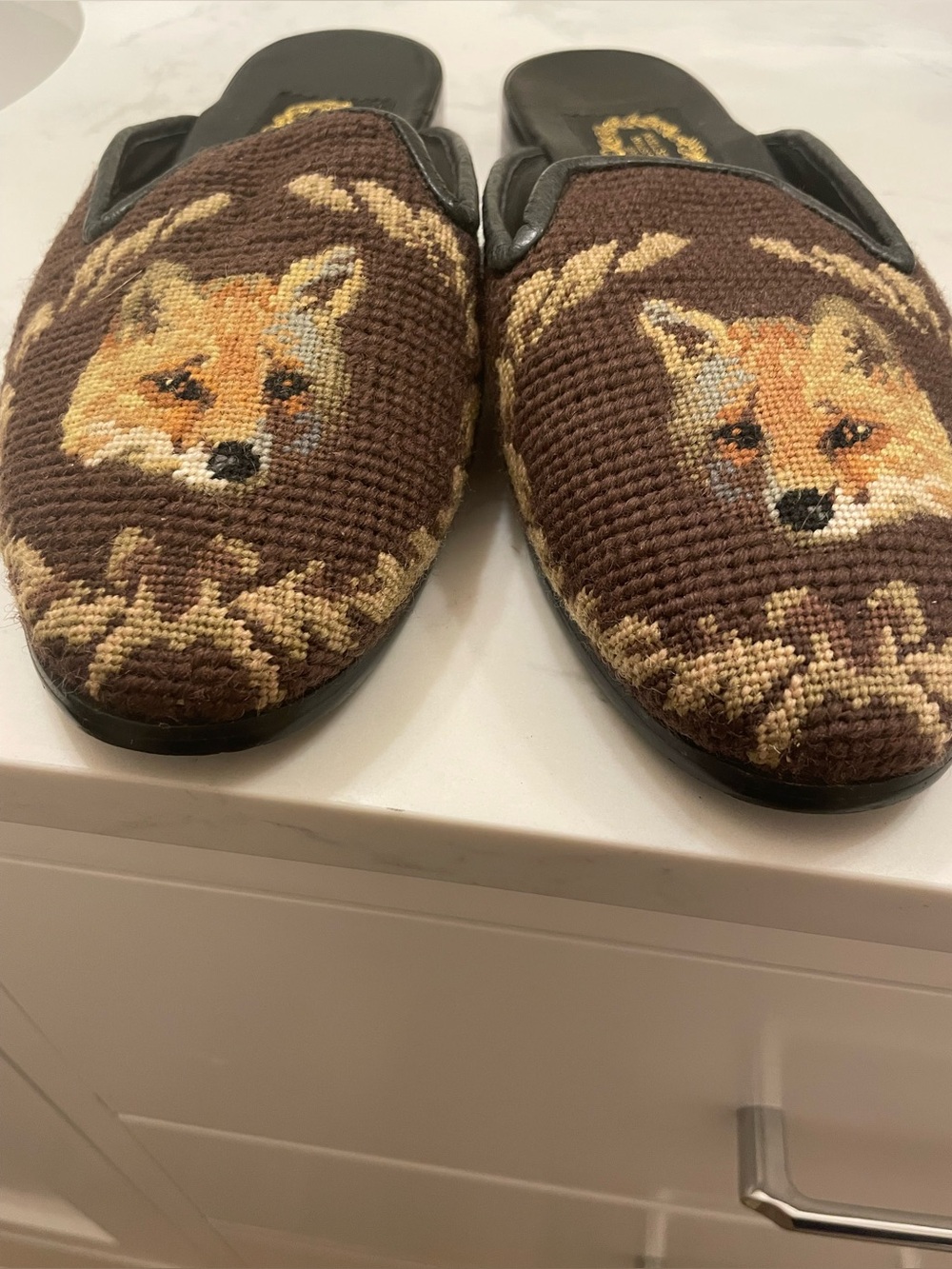 Women's Brown Fox Needlepoint Slip-On Loafers
